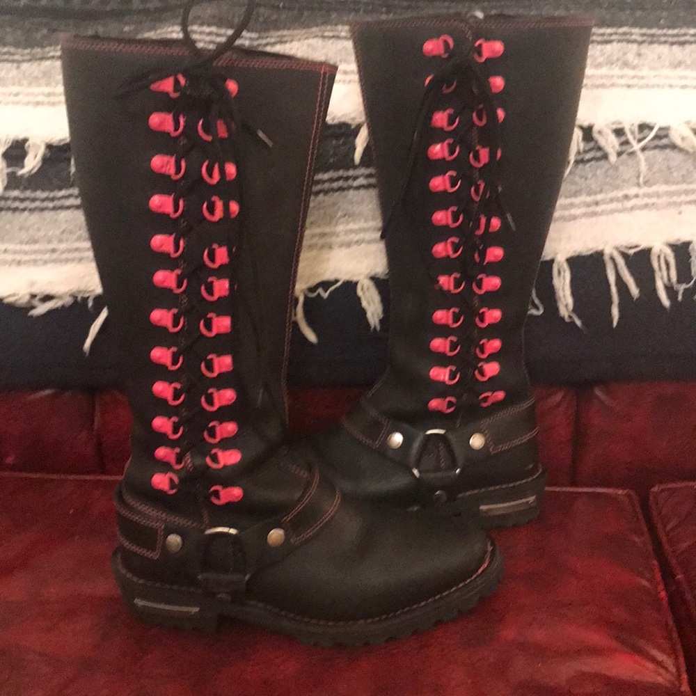 Milwaukee Brand Black and Pink Lace-Up Women's Boots